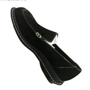Passport Black Suede Loafers with White Stitching